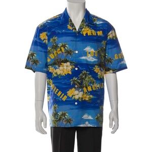Gucci Blue Tropical Print Men's Shirt XL